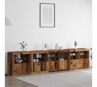 SKTQYQO Credenza Rustica con Luci LED Integrate in Legno Massello di Recupero, 4 Articoli, Marrone, 283x37x67 cm, 8 Porte e 4 Scaffali per Stoccaggio Generoso, Soluzione Pratica