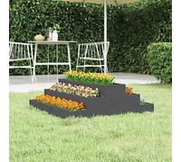 SKTQYQO Fioriera Grigia in Legno Massello di Pino 80x80x27 cm con Design a Scala a 3 Livelli per Piante e Ortaggi, Struttura Robusta e Stabile per Decorazione Giardino, Ideale