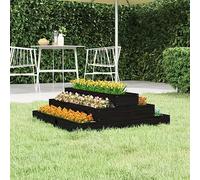 SKTQYQO Fioriera Nera in Legno Massello di Pino 80x80x27 cm Design a Scala per Piante e Ortaggi con Radici Corte Medie Lunghe, Struttura Robusta e Stabile per Decorazione Giardino,