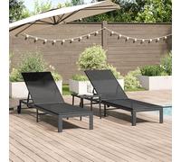 SKTQYQO Lettini 2 pcs con Ruote e Tavolo Nero Polyrattan, Lettino Regolabile per Esterni con Struttura Robusta in Metallo e Finitura Opaca, Poltrone Lounge per Giardino Balcone