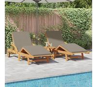 SKTQYQO Lettini in Legno Massello di Teak con Cuscini e Ruote, 2 Pezzi per Balcone o Giardino, Pieghevoli e Resistenti agli Agenti Atmosferici, Capacità 150 kg, Design Funzionale