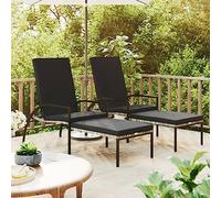 SKTQYQO Lettini Prendisole 2 pz con Poggiapiedi in Rattan PE Grigio e Cuscini Antracite, Poltrone Relax Esterno con Schienale Regolabile e Telaio Acciaio Resistente per Giardino,