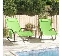 SKTQYQO Lettini Prendisole a Dondolo 2 pz in Acciaio e Textilene Verde con Poggiatesta e Tasca Laterale, Struttura Robusta per Relax Esterno e Giardino Questo titolo di 142 caratteri