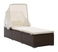 SKTQYQO Lettino Prendisole con Baldacchino Pieghevole e Cuscino in Polyrattan Marrone per Esterno, Poltrone Relax con Telaio Acciaio e Fodera Rimovibile, Ideale per Piscina Giardino