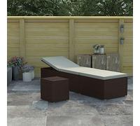 SKTQYQO Lettino Prendisole in Polyrattan Marrone con Cuscino e Tavolino, Sdraio Regolabile per Esterno, Poltrone Relax con Supporto Laterale e Seduta Imbottita, Ideale per Piscina,