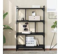 SKTQYQO Libreria Nera 4 Ripiani 76x32x123 cm in Legno Multistrato con Telaio in Metallo, Ideale per Organizzare Libri e Oggetti Decorativi, Struttura Robusta e Stabile con Piedini
