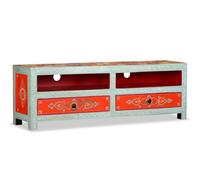 SKTQYQO Mobile TV in Legno Mango Dipinto a Mano con 2 Cassetti e 1 Scomparto, Design Retrò Multicolore per Soggiorno, Credenza Laccata con Maniglie Pratiche e Fessure