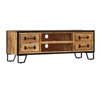 SKTQYQO Mobile TV Industriale in Legno Mango Massello con 2 Scomparti e 4 Cassetti, Credenza per Soggiorno, Struttura Stabile con Gambe Acciaio, Design Retrò