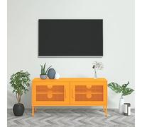 SKTQYQO Mobile TV Moderno con Ante a Rete e Ripiano Interno, Struttura in Acciaio Robusta, Colore Giallo Senape, Dimensioni 105x35x50 cm, Capacità di Carico 100 kg,