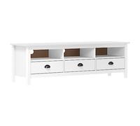 SKTQYQO Mobile TV Retrò in Legno Massello di Pino, Credenza Bassa con 3 Ripiani e 3 Cassetti, Design Elegante per Salotto, Bianco, 158x40x47 cm, Scorrevoli con Fermo