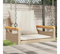 SKTQYQO Panchina a Dondolo con Cuscini Beige in Polyrattan e Acciaio 63x62x40 cm per Esterni Relax e Divertimento con Telaio Robusto e Anelli di Fissaggio Pratici per Sospensione