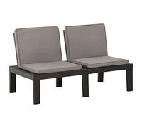 SKTQYQO Panchina da Giardino in Plastica Grigia con Cuscini Antracite Sfoderabili, Set Completo 1 Panca 2 Cuscini Seduta 2 Schienale, per Esterni Resistente alle Intemperie e Facile