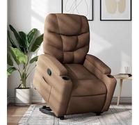 SKTQYQO Poltrona Alzapersona Reclinabile Marrone in Tessuto con Funzione di Sollevamento Elettrico e Reclinazione Manuale a 135 Gradi, Comoda Seduta Imbottita, Portabicchieri e Tasca