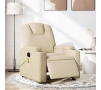SKTQYQO Poltrona Reclinabile Massaggiante Elettrica in Tessuto Crema con 6 Punti Massaggio e Funzione Vibrazione, Seduta Comoda e Controllo Automatico, Design Moderno e Struttura