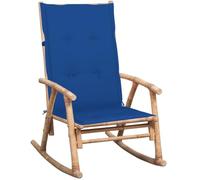 SKTQYQO Sedia a Dondolo in Bambù Massello con Cuscino Impermeabile Blu Reale per Giardino e Interni, Poltrona Relax Resistente agli Agenti Atmosferici, Include Cuscino Extra