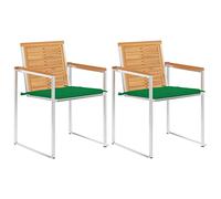 SKTQYQO Sedie da Giardino 2 Pezzi con Cuscini in Legno di Teak e Acciaio Inossidabile 304, Mobili Esterni Durevoli per Patio e Relax, Colore Cuscino Verde, Facili da Pulire