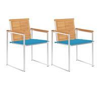 SKTQYQO Sedie da Giardino 2 Pezzi con Cuscini in Legno di Teak e Acciaio Inossidabile 304 per Esterni, Set per Patio e Relax, Cuscini Blu, Struttura Durevole e Resistente alle