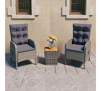 SKTQYQO Set da Bistrot 3 pz in Polyrattan e Legno Acacia Grigio Set di mobili da esterno multifunzionali Mobili da terrazza Adatto per balconi