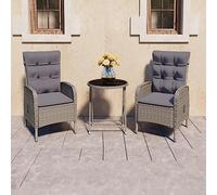 SKTQYQO Set da Bistrot da Giardino 3 pz in Polyrattan e Vetro Grigio Set per esterni Set di mobili da esterno multifunzionali Adatto per balconi