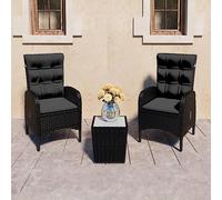 SKTQYQO Set da Bistrot per Giardino 3 pz in Polyrattan e Vetro Nero Mobili da terrazza Set per esterni giardini