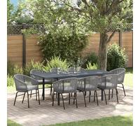 SKTQYQO Set da Pranzo da Giardino 10 Pezzi con Tavolo Allungabile in Acciaio e Cuscini Grigi in Polyrattan, Moderno e Resistente alle Intemperie per Spazi Esterni Questo set