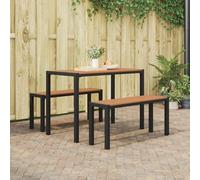 SKTQYQO Set da Pranzo da Giardino 3 Pezzi in Acciaio e WPC Marrone con Tavolo e Panche per 4 Persone, Mobili Esterni Durevoli e Resistenti alle Intemperie per Patio e Spazi Aperti,