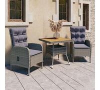 SKTQYQO Set da Pranzo da Giardino 3 pz in Polyrattan e Acacia Grigio Set per esterni Set di mobili da esterno multifunzionali Adatto per cortili e terrazze