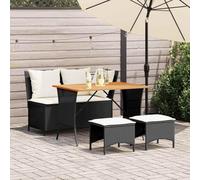 SKTQYQO Set da Pranzo da Giardino 4 pz con Cuscini Nero in Polyrattan Set per esterni Arredo da giardino Adatto per balconi