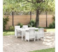 SKTQYQO Set da Pranzo da Giardino 5 Pezzi con Cuscini Bianco Rattan PE, Tavolo e Sedie per Esterno Resistente alle Intemperie e Facile da Pulire, Ideale per Pranzi all'Aperto e Cene