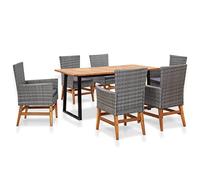 SKTQYQO Set da Pranzo da Giardino 7 pz Grigio in Polyrattan e Acacia Set per esterni Set di mobili da esterno multifunzionali Adatto per giardini