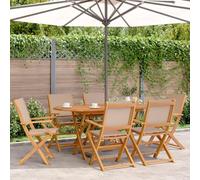 SKTQYQO Set da Pranzo da Giardino 7 pz Tortora Tessuto e Legno Massello Set per esterni Mobili da terrazza Adatto per cortili e terrazze