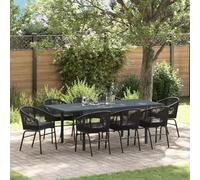 SKTQYQO Set da Pranzo Giardino 10 Pezzi con Cuscini in Rattan Nero Polipropilene e Tavolo Allungabile Antracite (140-210) x90x73 cm in Acciaio per Esterni, Design Moderno e Resistente