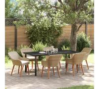 SKTQYQO Set da Pranzo Giardino 7 Pezzi Beige in Polirattan con Tavolo Rettangolare e Sei Sedie Comode per Esterni Durevole e Resistente ai Raggi Solari - Ideale per Patio e Balcone