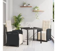 SKTQYQO Set da Pranzo per Giardino da 9 Pezzi con Cuscini Rattan Sintetico Nero, Tavolo da Giardino Nero 200x80x73 cm in Vetro Temperato per Esterni, 5 Cuscini con Foderine