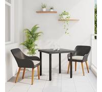 SKTQYQO Set da Pranzo per Giardino in Rattan Nero a 3 Pezzi con Tavolo Quadrato e Due Sedie - Set da Esterno per Patio con Braccioli Imbottiti, Resistente ai Raggi UV e Facile