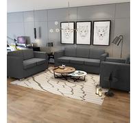 SKTQYQO Set di 3 Divani in Tessuto Grigio Scuro con Poltrona Singola, Divano a 2 e 3 Posti per Soggiorno, Ampia Seduta e Cuscini Imbottiti, Telaio Legno e Gambe Cromate, Fodera