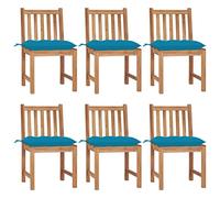 SKTQYQO Set di 6 Sedie da Esterno in Legno di Teak Massello con Cuscini Blu Chiaro, Mobili da Giardino Robusti e Patio Impermeabili per Arredamento Esterno, Sedie Comode per Relax
