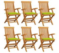 SKTQYQO Set di 6 Sedie da Giardino Pieghevoli in Legno di Teak con Cuscini Verde Chiaro per Terrazza e Patio, Mobili Esterni Comodi e Facili da Pulire Questo titolo di 149 caratteri