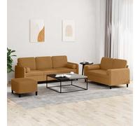 SKTQYQO Set di Divani 3 pz con Cuscini Marrone in Velluto Morbido, Divano a 2 e 3 Posti con Poggiapiedi e 4 Cuscini a Rullo, Struttura Robusta in Compensato e Metallo per Salotto