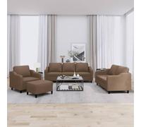 SKTQYQO Set di Divani 4 pz con Cuscini Marrone in Tessuto Resistente, Componibile Moderno con Poggiapiedi, Tessuto Traspirante e Struttura Stabile in Compensato e Metallo