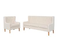 SKTQYQO Set Divani 2 Pezzi in Tessuto Bianco Crema, Poltrona e Divano a 3 Posti, Struttura in Legno Massello Stabile, Rivestimento Morbido in Poliestere, Imbottitura Schiuma