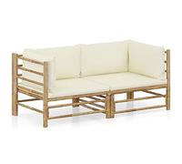 SKTQYQO Set Divani da Giardino 2 pz con Cuscini Bianco Crema in Bambù Set per esterni Mobili da terrazza Adatto per giardini
