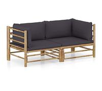 SKTQYQO Set Divani da Giardino 2 pz con Cuscini Grigio Scuro in Bambù Arredo da giardino Set per esterni Adatto per cortili e terrazze