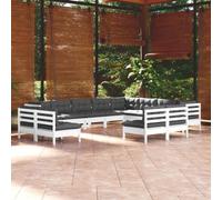 SKTQYQO Set Divani da Giardino Arredo da giardino Set per esterni Adatto per balconi 12 pz con Cuscini Bianchi Legno di Pino