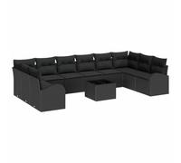 SKTQYQO Set Divano da Giardino 11 Pezzi Nero Polyrattan con Cuscini