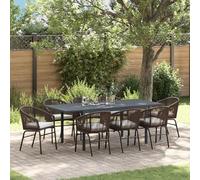 SKTQYQO Set Pranzo Giardino 10 Pezzi con Cuscini Marrone Polyrattan e Tavolo Allungabile Anthracite (140-210) x90x73 cm in Acciaio, Set da Esterno Durevole per Terrazza e Balcone