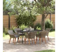 SKTQYQO Set Pranzo Giardino 7 Pezzi Grigio in Polyrattan con Tavolo Rettangolare e Sei Sedie Imbottite per Esterni, Costruzione Robusta e Resistente ai Raggi UV, Ideale per Balcone