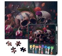 Skull 1000 puzzle per adulti, bellissimi fiori che crescono intorno al cranio, puzzle impossibile impegnativo, 50 x 70 cm