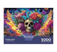 Skull And Butterflies 1000 Pezzi Gioco Puzzle Cosmic Skull Colorato e Dettagliato Scena Ottimo Festivo o Riempitivo per Età 10+ Gioco Puzzle per Tutti per Donne, Regali per Uomini52x38cm/1000pz
