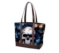 Skull and Butterfly-793 - Borsa tote in pelle resistente e tela, da donna, con manico superiore, Multicolore 01, 33.8x12x31cm/13.3x4.7x12.2 in